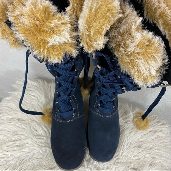 SPORTO - RICH BLUE SUEDE LACE UP FUR TOPPED  STURDY PLAYFUL BOOTS - S8 - Picture 6 of 12